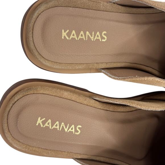 Kaanas Tan Cogno Suede Square Toe Slip On Mules - Picture 10 of 11